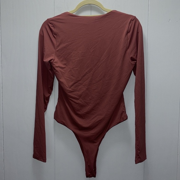 Qinsen Square Neck Bodysuit Long Sleeve Double Lined Merlot XL - Picture 5 of 5